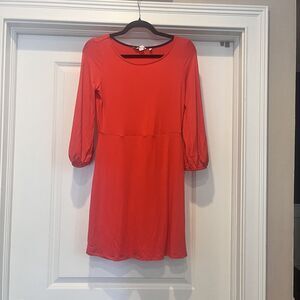 Boden Drop Waist Dress Sz 4 Stretch Red 3/4 Sleeves Fit & Flare Classic Preppy